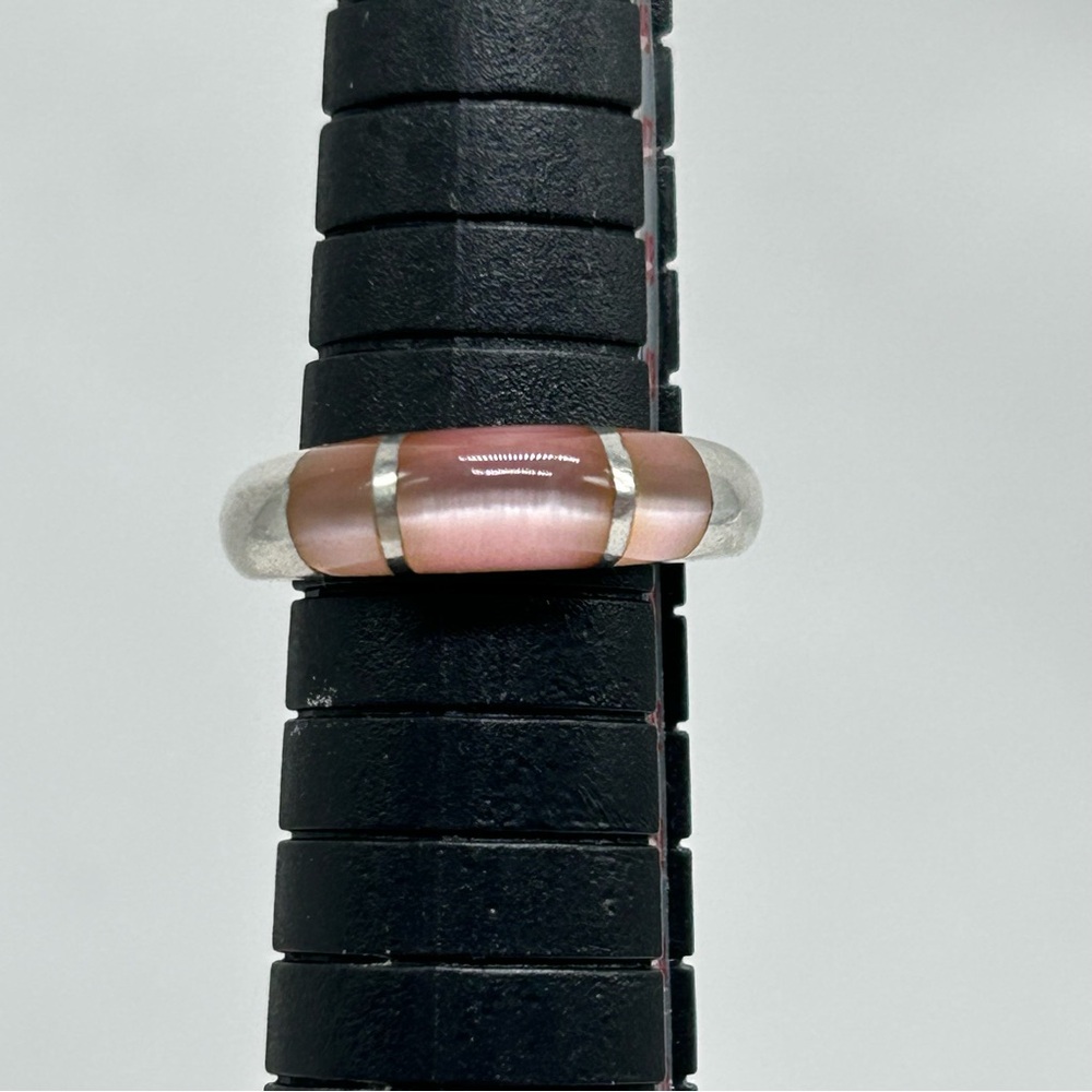 FAS 925 Stamped, Marked, Tested Sterling Silver Light Blush Pink MOP Inlay Ring